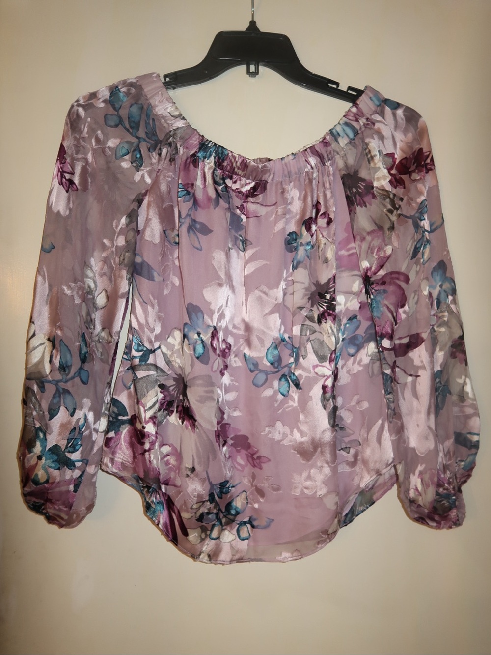White House Black Market Lavender Floral Off-Shoulder Blouse